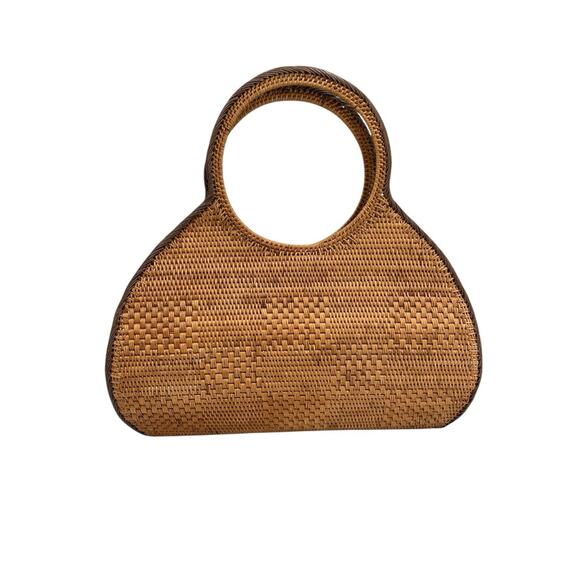 Anthropologie Veld Raffia Handbag Purse Tote Bag Blue White Lining - Picture 1 of 10